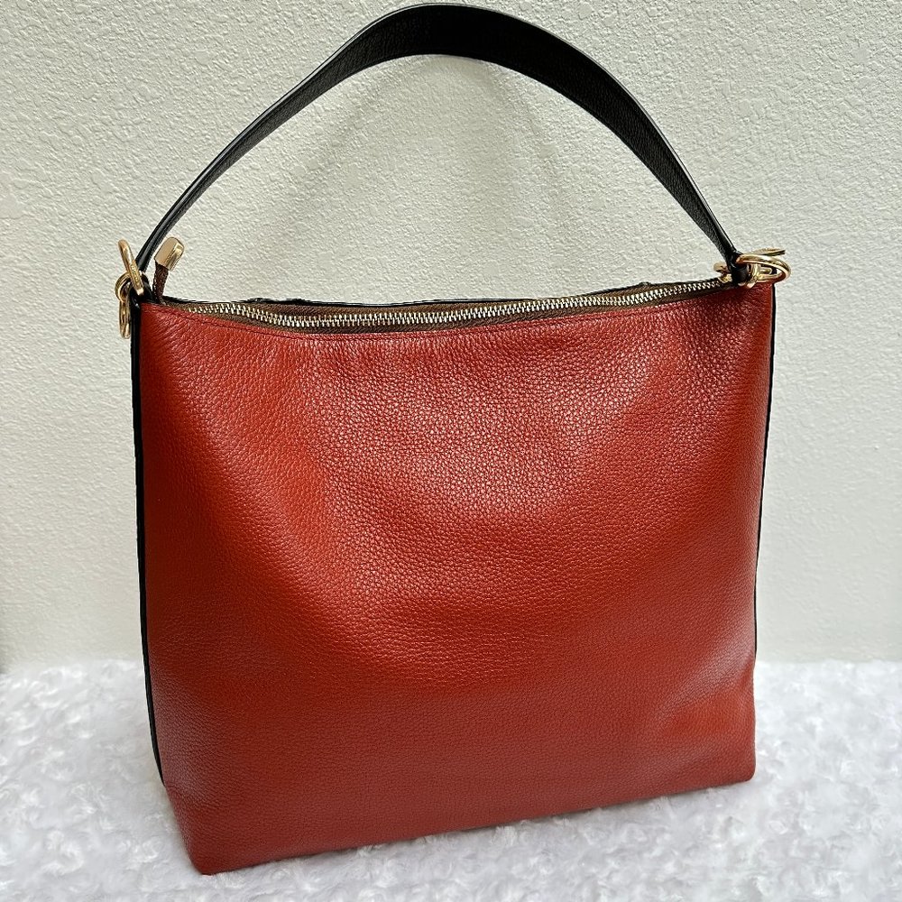 COACH Marlon Hobo 91386 Colorblock Sign Canvas Khaki/Orange, Crossbody in EUC - Picture 6 of 12